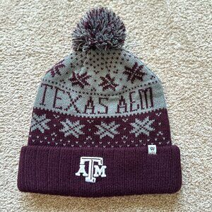Texas A&M Knit Beanie with pompom – Maroon/Gray